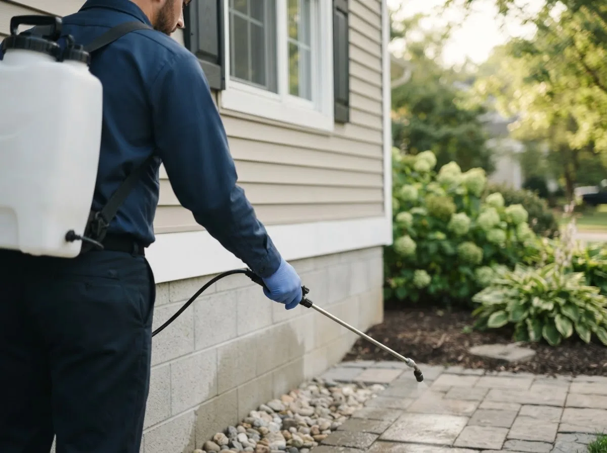 Pest control technician inspecting a home in Tornillo, TX